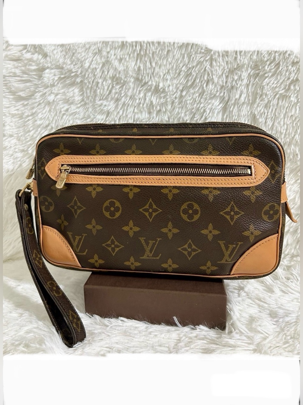 Vintage LOUIS VUITTON Monogram Marly Dragonne GM Clutch Bag  Brown Authentic